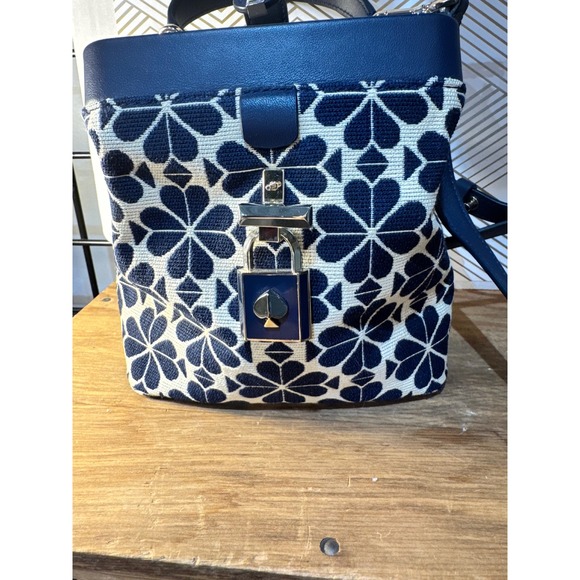 Kate Spade New York Handbags - Kate Spade Remedy Spade Flower Jacquard Small Top Handle Bag Navy Blue Cream